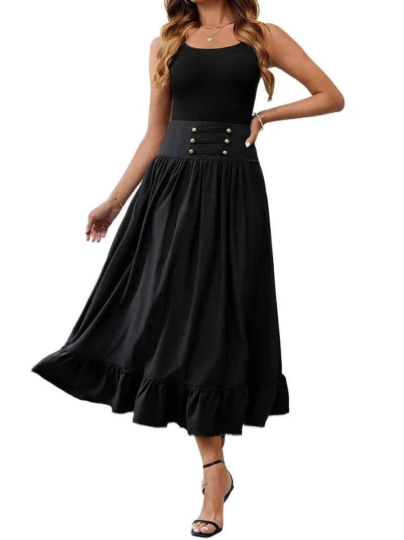 Robe Longue Femme Style Bohème – Coupe Ample Plissée à Boutons