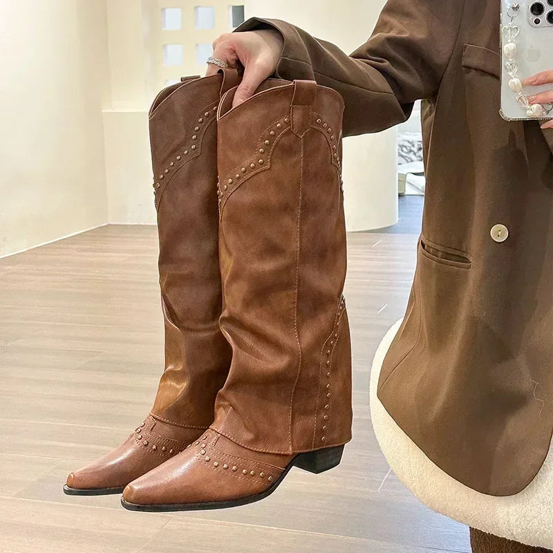 Bottes Femme Western – Bottes Hautes Élégantes à Enfiler