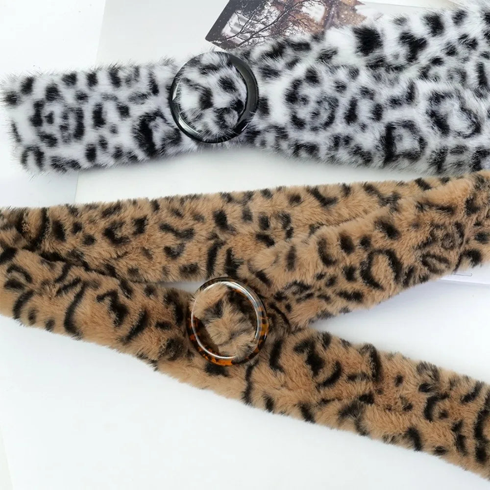 Ceinture Femme en Polyester – Style Peluche Noir et Blanc / Imprimé Léopard