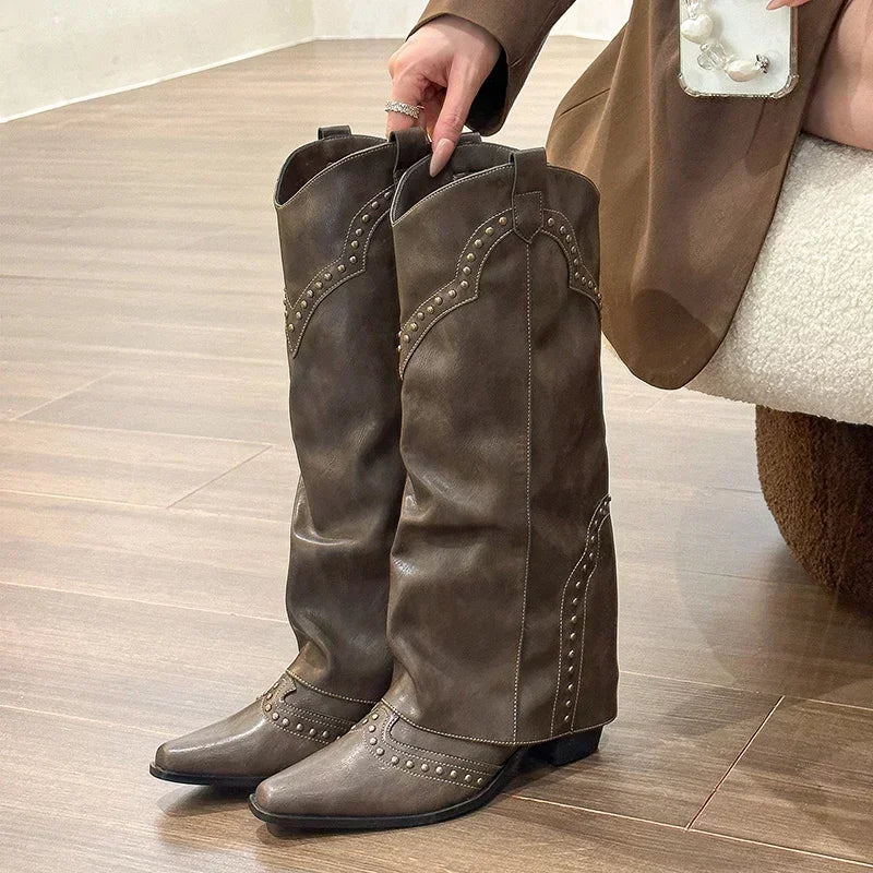 Bottes Femme Western – Bottes Hautes Élégantes à Enfiler